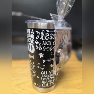 Dad Cat-Themed Tumbler with Lid And Bracelet